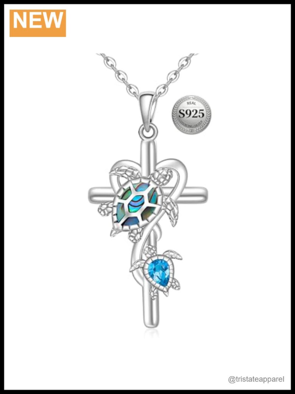 S925 Sterling Silver Sea Turtle Pendant Necklace Abalone Shell Charm Fine